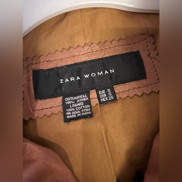 Vintage Y2K Zara Tan Leather Jacket Tailored Fit Hip Length - Picture 7 of 10
